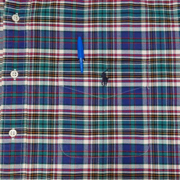 Polo Ralph Lauren Shirt Mens Large Blue Plaid Long Sleeve The Big Shirt Vintage - Picture 2 of 14
